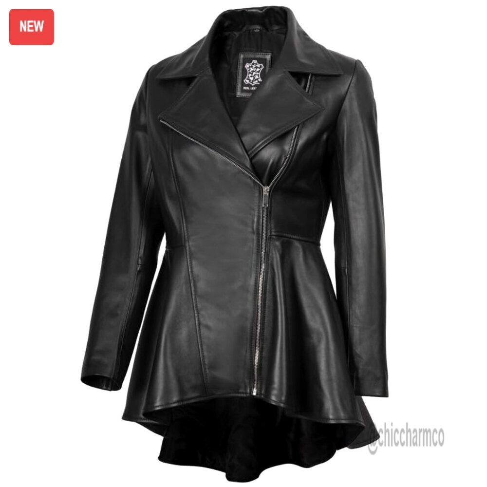 Lambskin Leather Peplum Jacket Women's Classic Tailored Fit Chic Outerwear